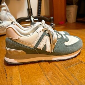 New Balance 574 Green and White Sneakers